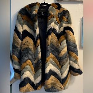 Faux Fur Chevron Coat
